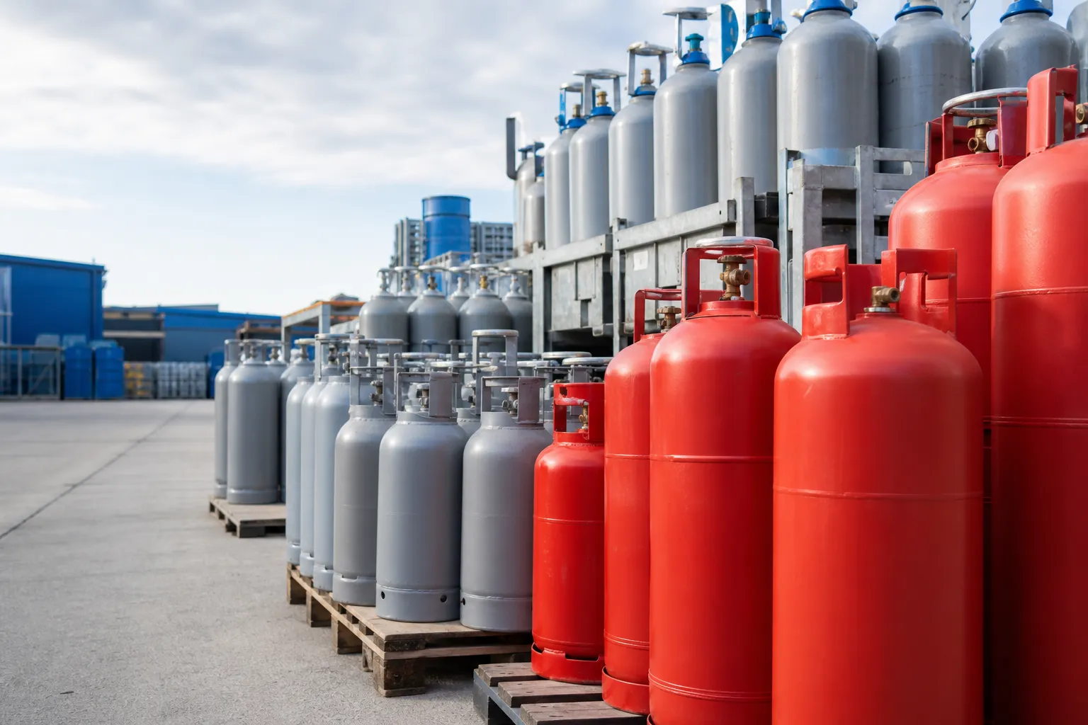 Aufgeräumtes Gaslager mit Gasflaschen — Jakobs Flüssiggas
